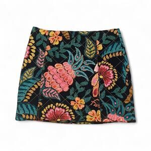 Farm Rio Black Flowerdoscopic Canvas Mini Skirt Quilted Size Large